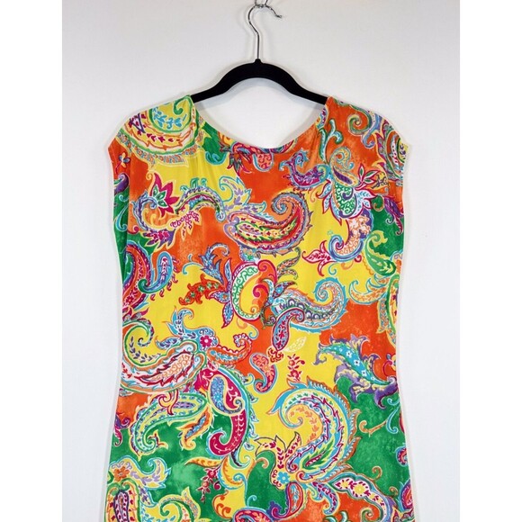 LRL Ralph Lauren Dress Orange Mini Floral Paisley Sheath Stretch Boho Medium - Picture 9 of 10